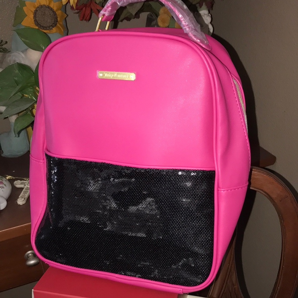 SALE🎉Bright Pink Backpack with Black Sequin Pocket